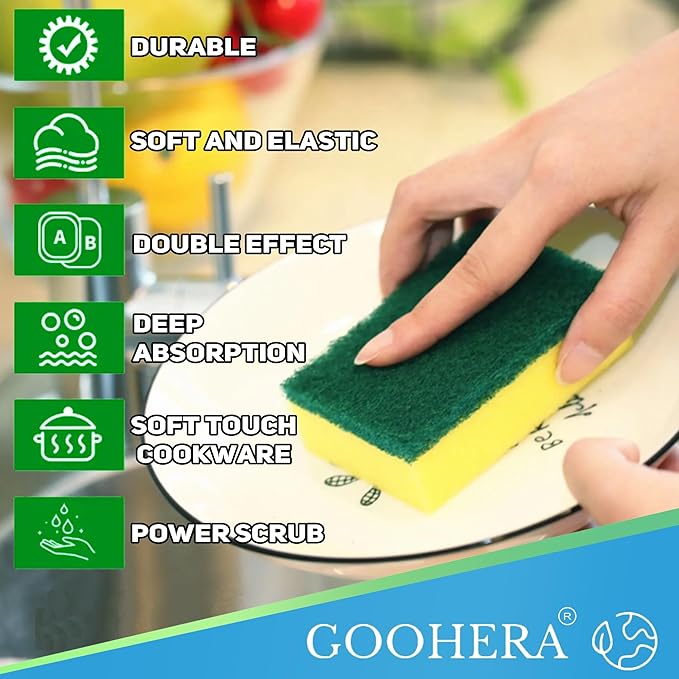 Heavy Duty Scrub Sponge for Cookware, Dual-Sided Cleaning Pot Scrubber, Odorless, Long-Lasting, Kitchen and Dishwashing Essential, Large & Thick 4 x 2.8 x 1.5 Inches, 6 Pack