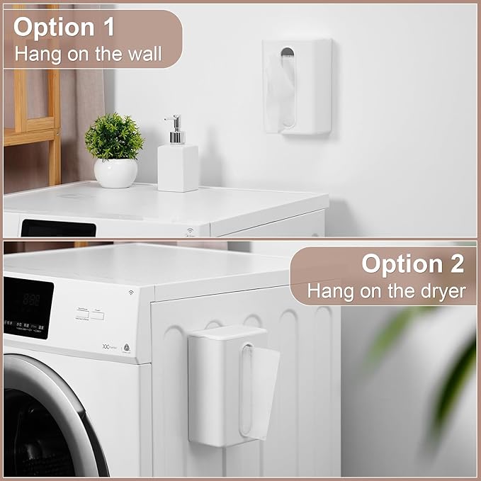 SUBEKYU Magnetic Dryer Sheet Holder for Laundry Room, Dryer Sheet Container,Dryer Sheet Dispenser,Wall Dryer Sheet Box for Laundry Organization and Storage,Plastic Fabric Sheet Holder with Lid,White