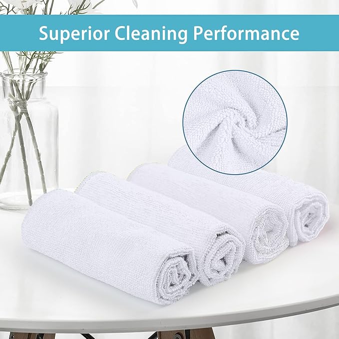 HOMEXCEL White Microfiber Cleaning Cloth, 5 Pack Cleaning Towels for Kitchen, Lint Free, Scratch-Free, Highly Absorbent, and Reusable Cleaning Rags for House, Window and Glass, Cars, 11.5 X11.5 inch