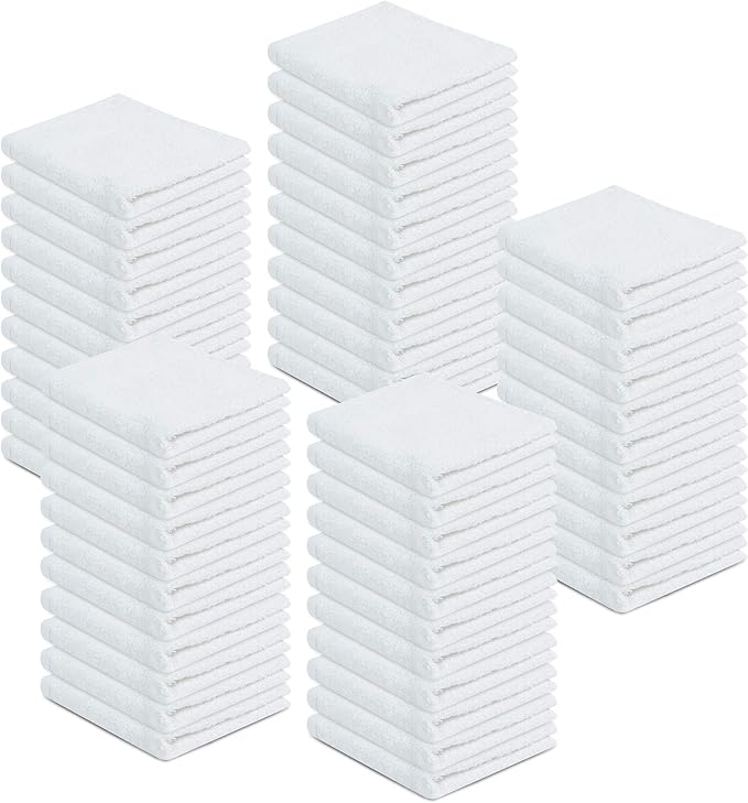 100% Cotton Terry Towels Cleaning Cloths Pack of 50 (12x12 Inches) White Cotton Terry Cloth Bar Rags White Bar Towels, Multipurpose High Absorbent Terry Towels for Cleaning Auto Detailing or Painters