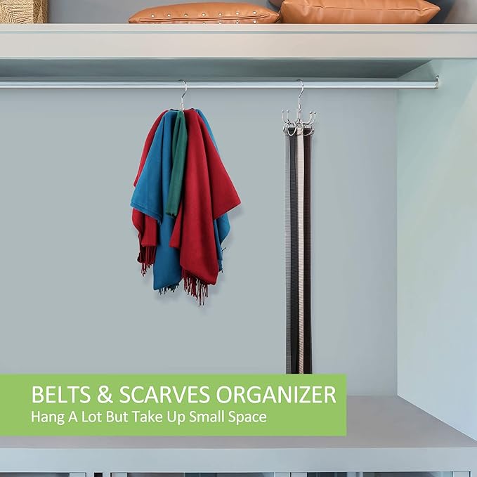 Belt Hanger, 2 Pack Rotatable Belt Organizer Rack for Closet Sturdy Max 48 Belts Storage with 16 Hooks, Hanging Space Saving Closet Organizers for Belts Holder, Black