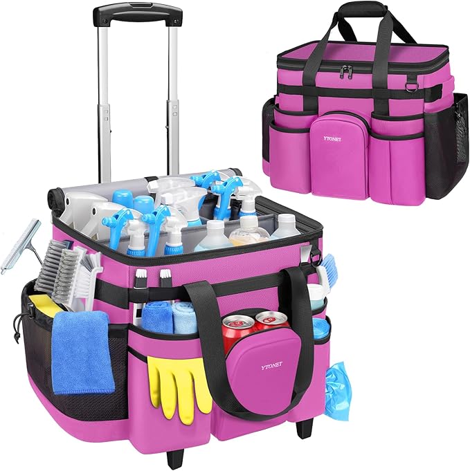 Ytonet Cleaning Caddy with Wheels, Large Rolling Caddy Bag with Detachable Trolley for Housekeepers, Water Resistant Cleaning Cart Supplies Organizer for Home, Car, Tool Organizer, Mobile Storage