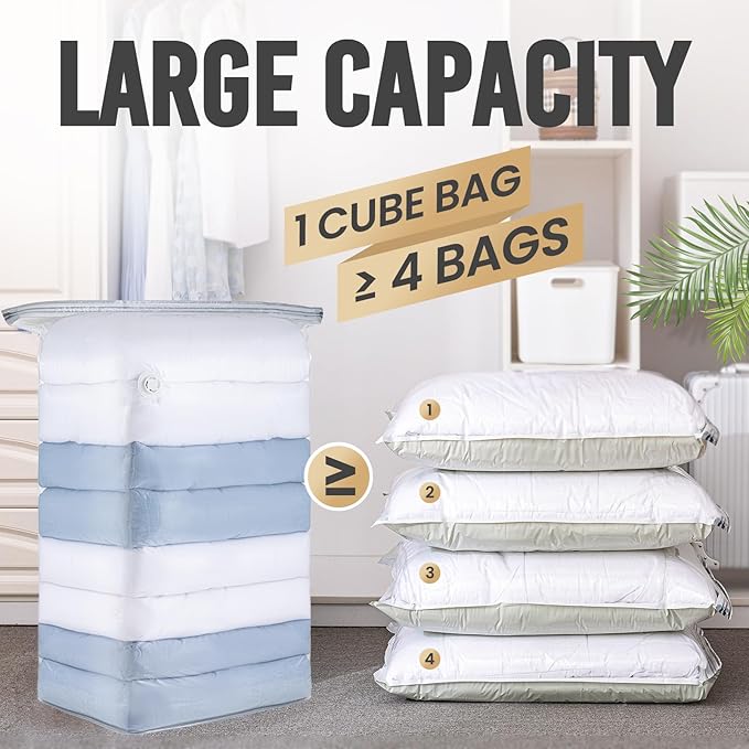 TAILI 8 Pack Vacuum Storage Bags, Jumbo Cube (31x40x15 Inch), Large Vacuum Seal Bags for Bedding, Comforters, Blankets, Clothing, Closet Space Saving, Clear