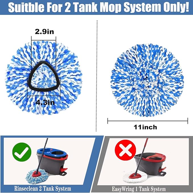 3-Pack Spin Mop Replacement Head for O-Ceda RinseClean Spin Mop Refill 2-Tank System Microfiber Deep Cleaning Machine Washable and Easy-to-Replace