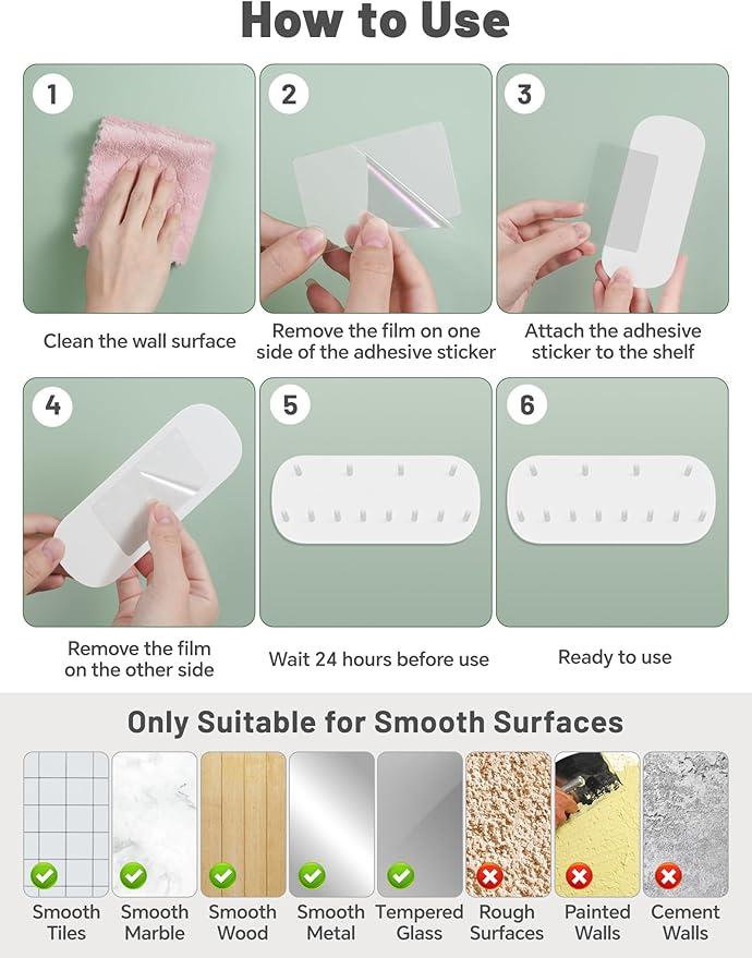NiHome Wall Mounted Jewelry Organizer Set of 4 – 12 Hook Rounded Rectangle Design, No-Drill Installation – Premium PP Plastic, Moisture-Proof, Space-Saving Storage – 14CM x 6CM x 1.6CM White