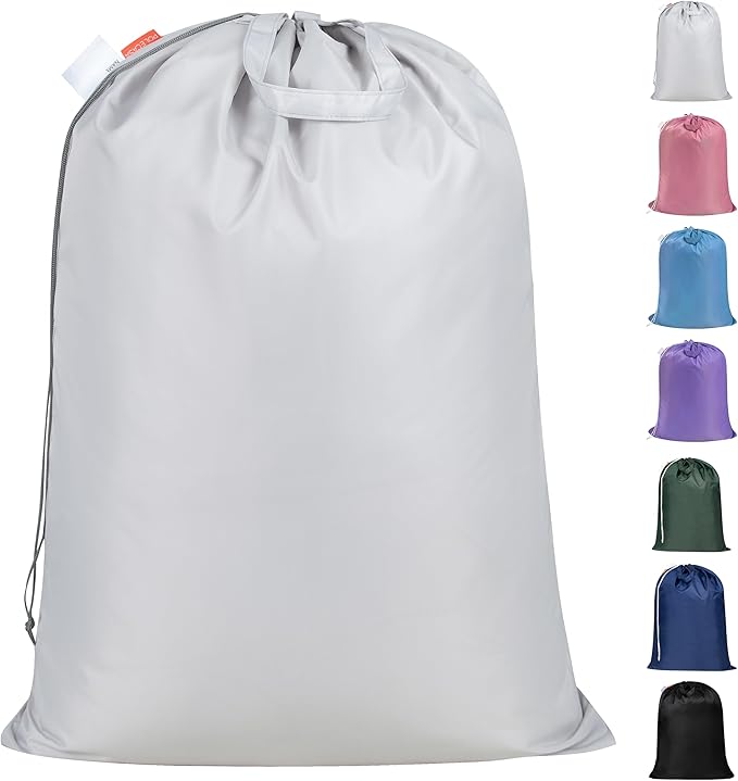 Polecasa Extra Heavy Duty Large Laundry Bag with Sturdy Handles and Drawstring Closure, 28 x 36 inches Storage Bag for Basket, College, Dorm, Travel, Silver