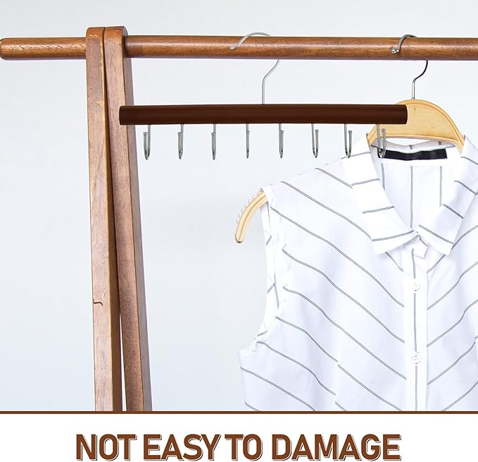 Wooden Tie Rack Hanger with 8 Multifunctional Hooks for Belts Pants Scarves Purse Organizer Space-Saving Closet Accessory Vintage Round Design