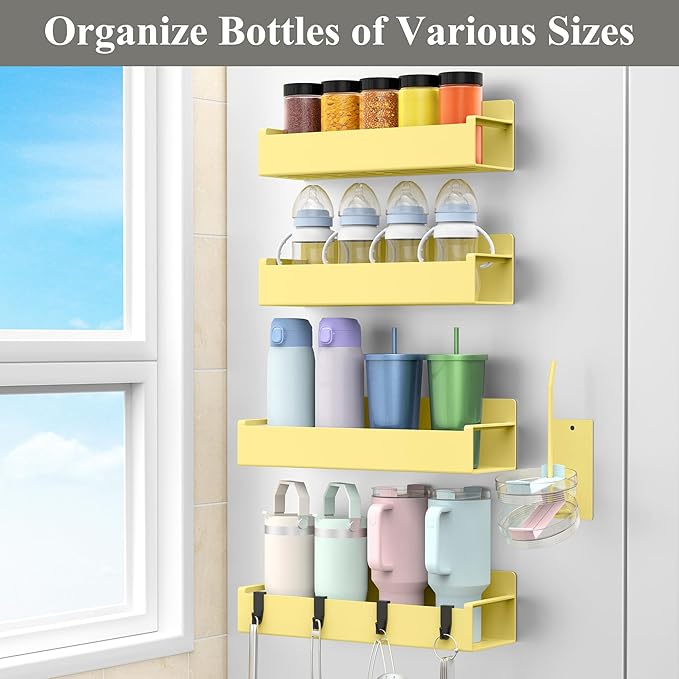 Magnetic Water Bottle Holder for Refrigerator, Cup Holder Organizer for Stanley and Tumbler for Kitchen, 4 Pack, Yellow