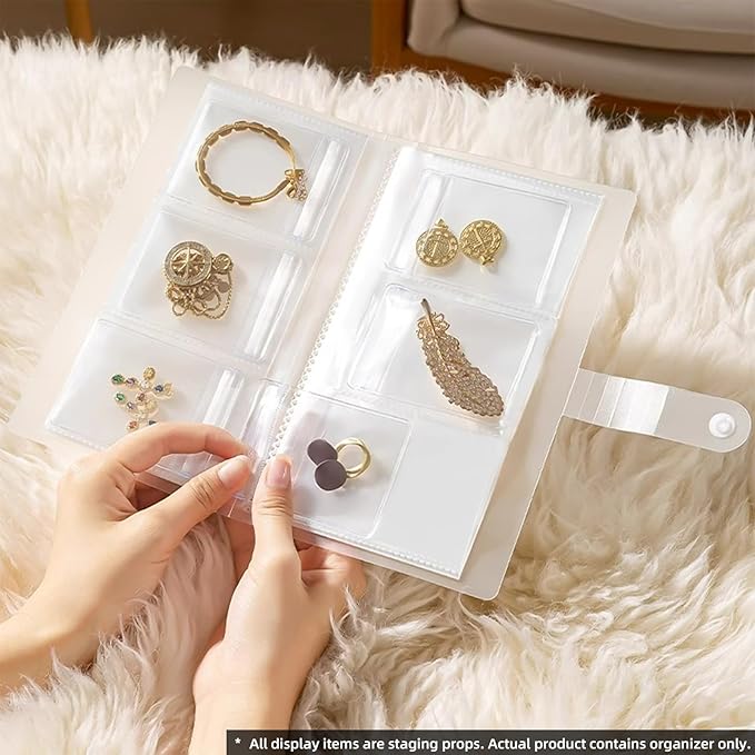 Portable Jewelry Storage Organizer, Clear Double-Sided Protective Folder with Snap Closure, Multi-Compartment Display Book for Necklaces, Earrings, Rings (3 inches - 84)