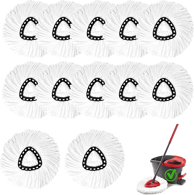 12Pack Spin Mop Replacement Heads,Spinning Mop Replace Head for Easy Wring Mop, 100% Microfiber Mop Head Replacement Compatible with Triangle Spin Mop Refill for Floor Cleaning,White