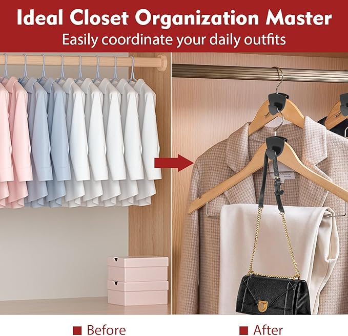 Space Saving Standard Hanger Hooks 50Pcs, Upgrade Heavy Duty Space Saver Hangers Connector Hooks for Clothes, Premium Hanging Closet Organizer for Dorm, Ganchos para Colgar Ropa, Black