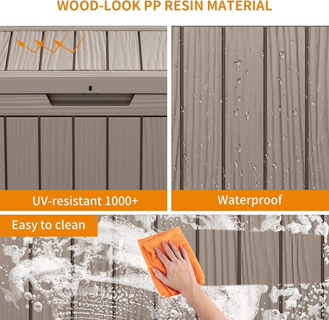 46 Gallon Outdoor Deck Box, Lockable Waterproof Outdoor Storage Boxes For Garden Tools,Indoor Cushions,Accessories Outside Storage Resin Weatherproof Container(Grey)