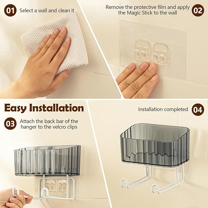 Wall Mount Headband Holder Hair Accessories Organizer, Self Adhesive Scrunchie Holder with Clear Acrylic Caddy for Bows, Ties, Clips, Pins, Claw Clip,Clear Grey