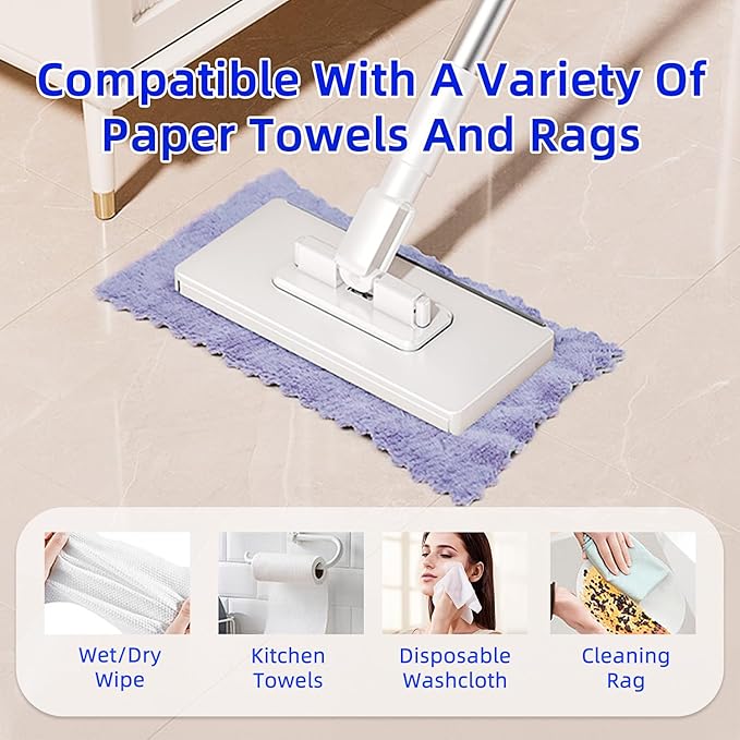 Snap-Grip Mini Mop with 39in Handle — INWEJIA Zero-Touch Gap Dust Cleaner & Locking Head, Disposable Lazy Mop Wet and Dry for Kitchen Bathroom Toilet Corners Window Wall Cleaning