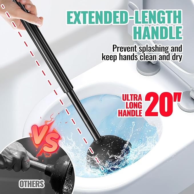 2PACK 3 in 1 Toilet Brush and Plunger Set with Crevice Cleaning Brush, Toilet Plunger and Brush Set with Extra Long Handle, Plungers for Bathroom Accessories, Toilet Plunger with Holder, Black
