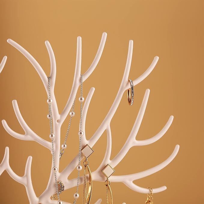 MORE&LESS Antlers Jewelry Display Stand with Drawer and Crystal Handle, Tree Tower Rack Hanging Organizer for Ring Earrings Necklace Bracelet