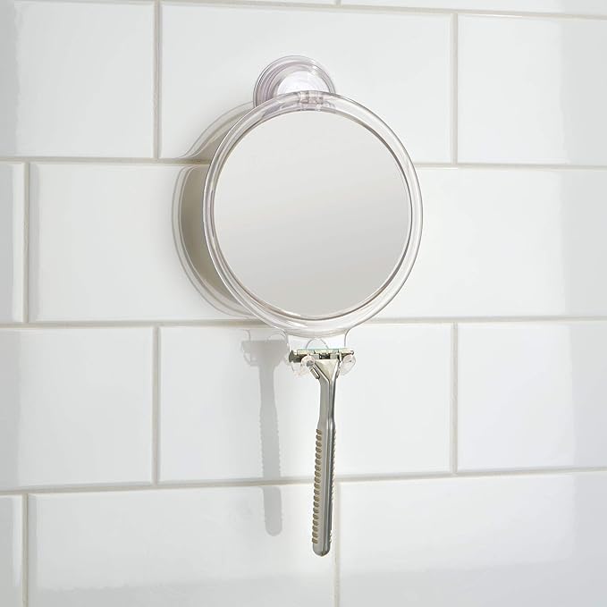 iDesign Plastic Power Lock Suction Shower Shaving Razor Holder, Fog-Free Bathroom or Tub, 6" x 2" x 7", Mirror-Round