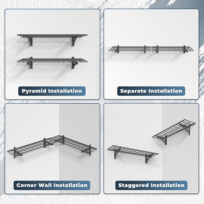 2 Pack Heavy Duty Garage Wall Shelving Set (1x4ft), Wall Mounted Garage Shelves 700lbs Capacity, 12"x48" Shelf Storage Rack Floating Shelves, Black