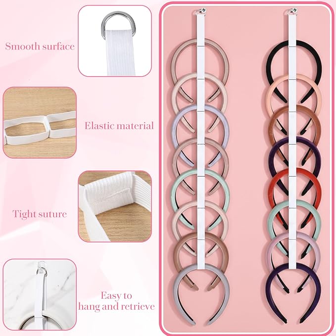 3 Pack Headband Holder, Headband Organizer for Women Girls, White Hanging Headbands Storage wit Hooks, Hair Accessories Organizer Bedroom College Dorm Decor