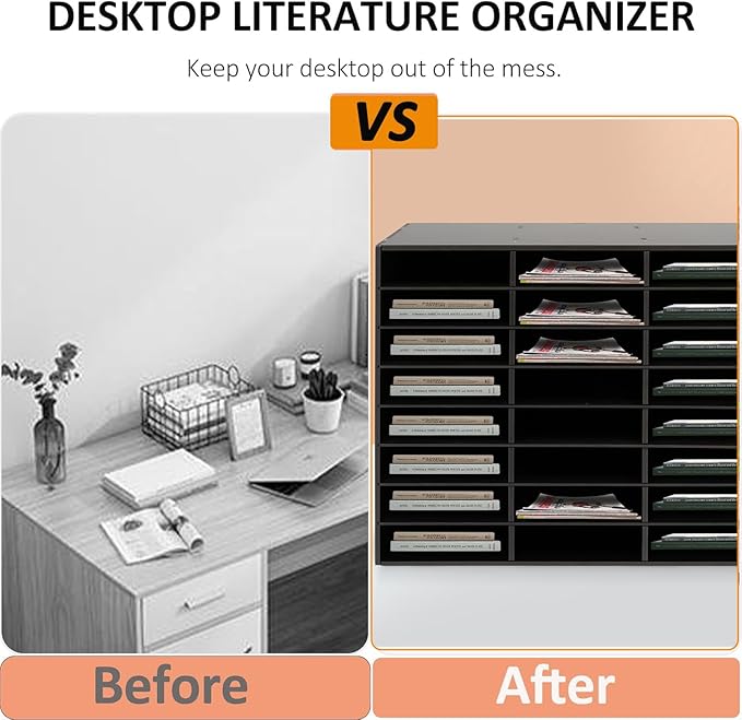 LOYALHEARTDY Literature Organizer, 24 Compartments Paper Storage Cabinet Mail Organizer, 29X 11.9 X 23.5 Inch Desktop File Sorter Mail Center Mailbox School Classroom Keepers for Home&Office, Black