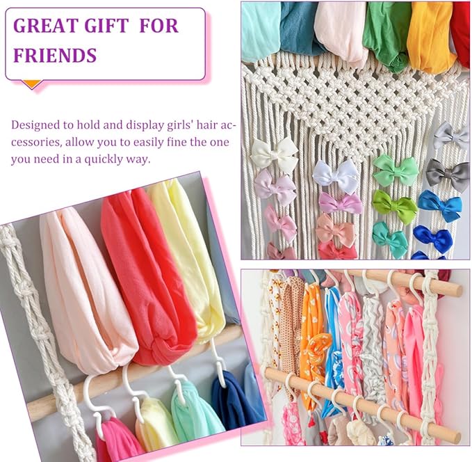 Cabilock Girls Hair Accessories Organizer Wall Hanging Hair Bow and Headband Holder Cotton Rope Scrunchies Storage for Room Decor for Clips and Ties