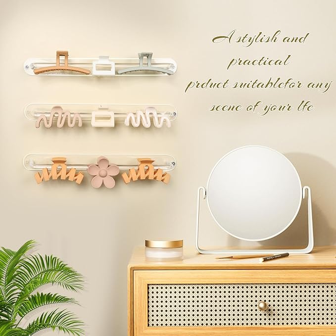 SNOWSTAR Acrylic Claw Clip Organizer, 3PCS Wall Holder and Storage, Hair Clip Display Clear Stand for Women and Girls