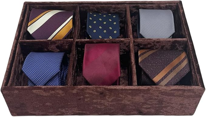 AgentMoon Luxury Velour Ties Storage Organizer with 6 Compartments,Dresser Drawer Wardrobe Storage Box for Headscarf and Belts,Bras, Bow Ties,Ribbons.12 x 8 x 3 inches. (Brown)