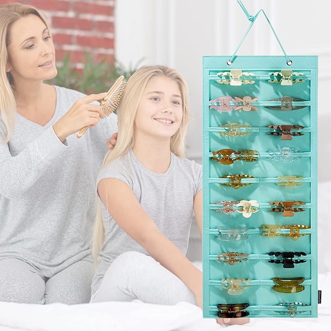 ACQTULOU Hair Claw Clips Organizer, 10 Layers Large Hair Clip Storage for Women Girls, Hanging Hair Accessories Holder Organizer for Wall Door Closet(Hair Accessories Not Included) (green)