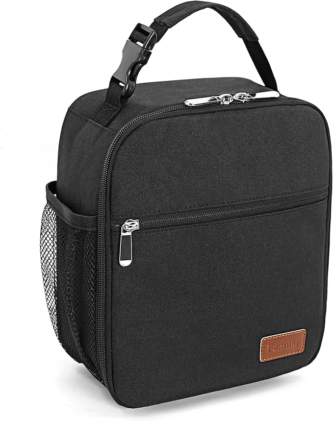 Femuar Lunch bag for Men Women Adults Small for Office Work Picnic - Reusable Portable Lunchbag, Black