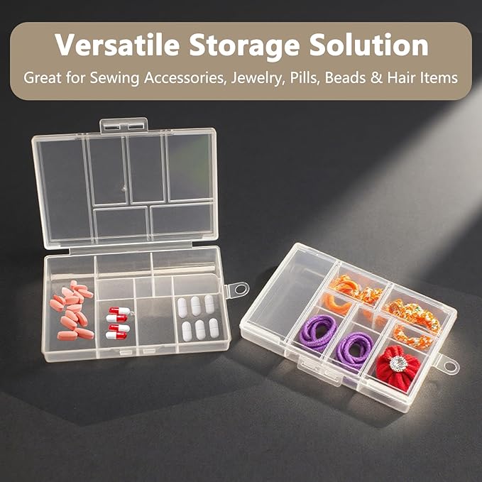 Small Bead Organizer Mini Box Plastic Divided Storage Container with 6 Compartments Craft Jewelry Boxes with Divider Travel Item Containers and Compartment Box for Beads and Accessories