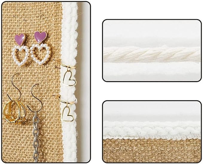 Earring Organizer Wall Monut, Display Hanging Jewelry Organizer for Studs Dangle Earrings and Necklaces Holder Rack for Women Girl Gift (flax)