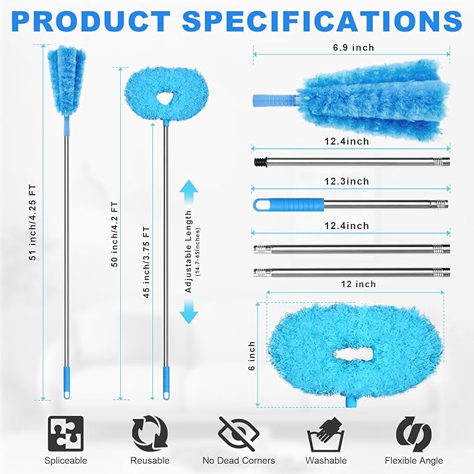 Storystore Ceiling Fan Cleaner Duster - Adjustable Duster with Extension Pole,Dusters for Cleaning Fan Blade, Walls and Cobweb (Round / 4Claw)