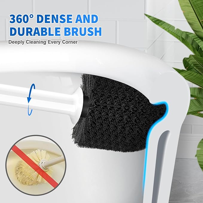 Toilet Plunger and Brush, Bowl Brush and Heavy Duty Toilet Plunger Set with Ventilated Holder, 2-in-1 Toilet Brush and Plunger Combo for 5.3-inch Toilet Drain Bathroom Cleaning (White)