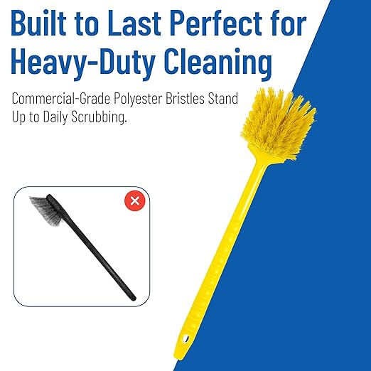SPARTA 40501EC04 Plastic Large Scrub Brush, Kitchen Brush, Utility Brush With Long Handle For Cleaning, 20 Inches, Yellow