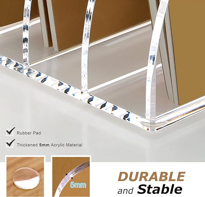 SANRUI Acrylic Desk Magazine File Organizer, 4 Vertical Compartments Clear Document Sorter Organizer Holder Workspace Sorters, Folder Rack for Office Accessories Organization Storage, B5 Size