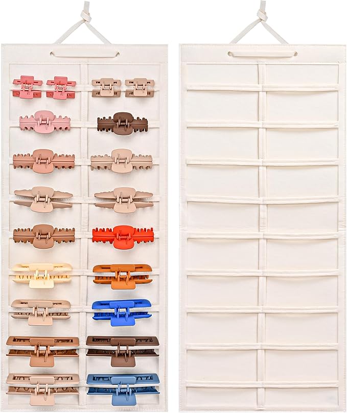 Lolalet Hair Claw Clip Organizer, 1 Pack Hanging Wall-Mounted Claw Clip Holder, Storage Display for Wall/Door/Closet - Beige