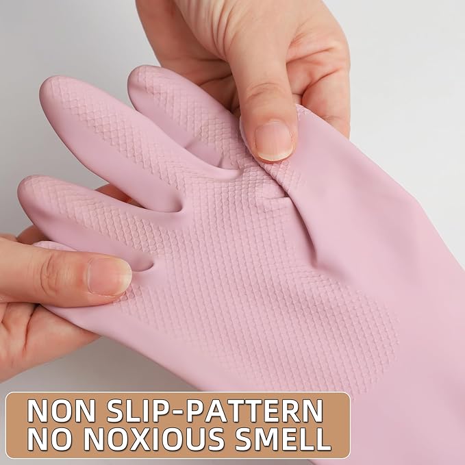 Dishwashing Rubber Gloves Reusable Kitchen Gloves 2Pairs Cleaning Gloves for Washing Dishes Long-lasting&Non-Slip