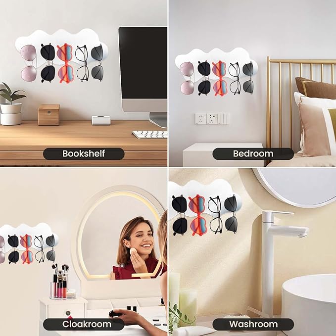 Daily Treasures Multi-functional Mirror Sunglasses Storage,Creative Wave Shaped Eye Glasses Rack Organizer,Clear Acrylic Glasses Organizer for Home Office Bathroom Bedroom Wall-Mounted
