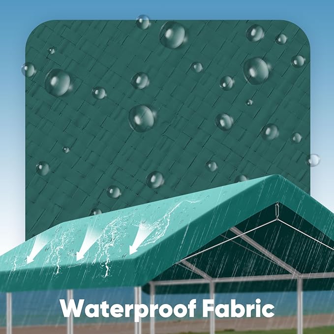 ADVANCE OUTDOOR Replacement Top Cover Tarp for 12x20 ft Carport Canopy with Ball Bungees, Green, One Roof Only