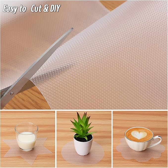 Anoak Shelf Liner, 12 Inches x 10(120.1 Inch) FT Non-Slip Cabinet Liner, Diamond Pattern Clear
