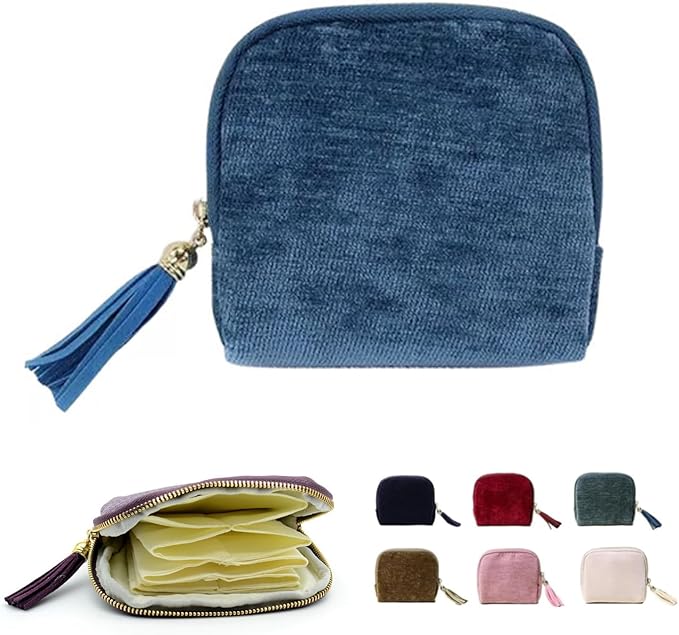 Jewelry Zippered Pocket Case Travel Jewelry Bag Portable Organizer, Tassel Zipper Jewelry Bag (Blue)