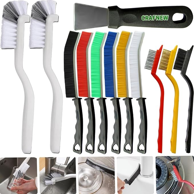12Pcs Crevice Cleaning Brush Set, Multifunctional Hard Bristle Cleaning Product with Scraper, Designed specifically for Cleaning Narrow Spaces, Suitable for Toilets, faucets, Kitchens, Grouting