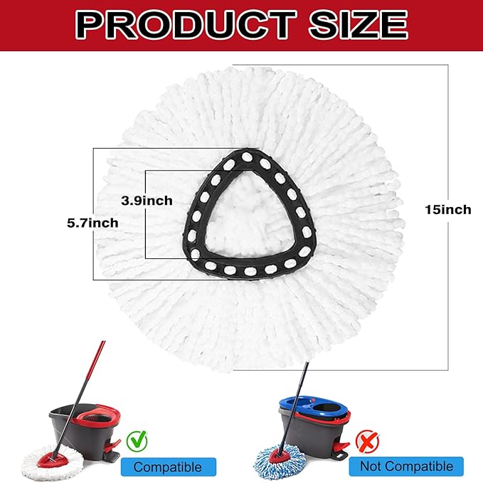20 Pack Spin Mop Replacement Heads, 100% Microfiber Spin Mop Refill for Easy Wring Compatible with Triangle 360 Degree Spinning Mop Replace Head for Floor Cleaning