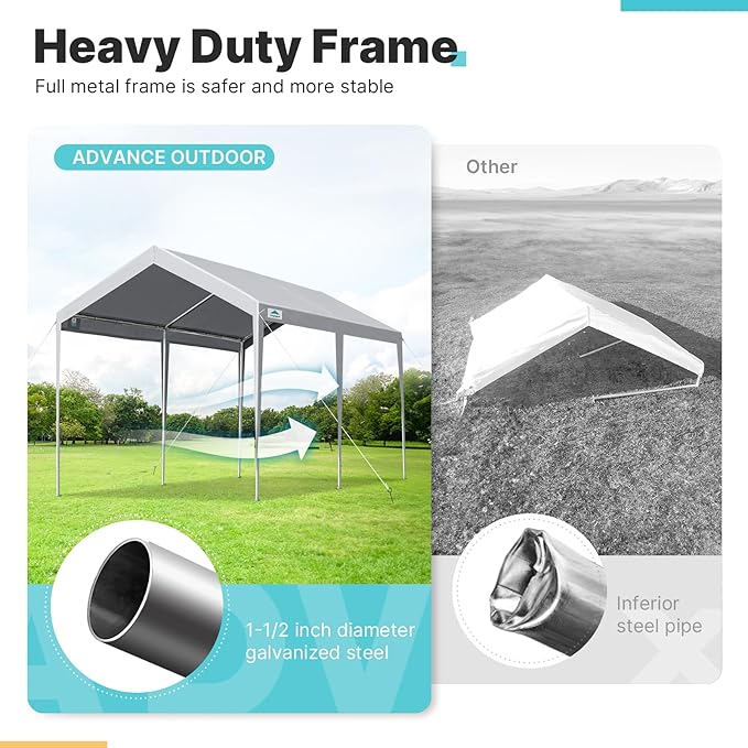 ADVANCE OUTDOOR 10x20 ft Heavy Duty Carport Potable Car Canopy Garage Party Tent Boat Shelter, Adjustable Height, with Leg Cloth, Gray