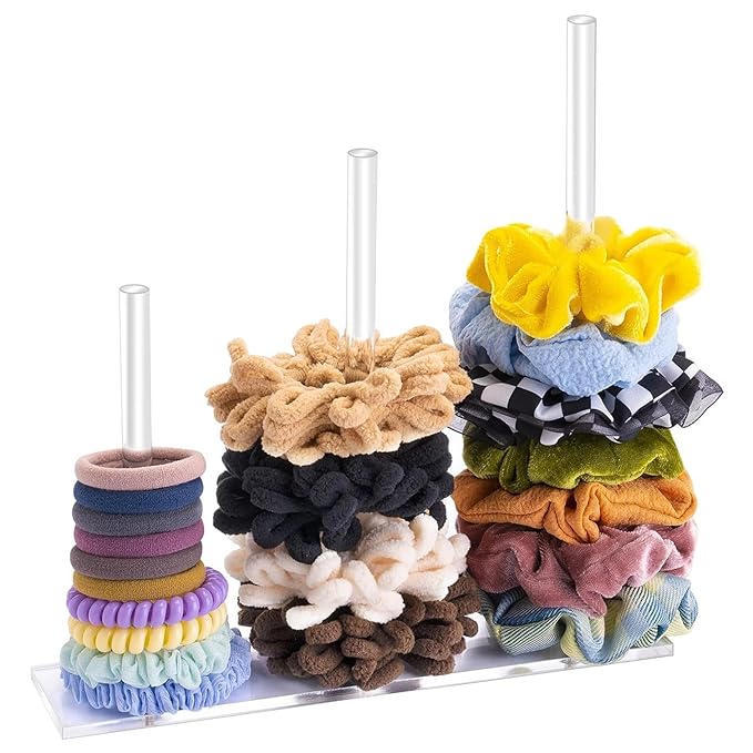 Headband Holder,Hair Band Holder, Scrunchie Holder 3-Tiers Clear Scrunchie Organizer Acrylic Hair Band Holder for Women Teen Girls Non-slip Stable Hair Accessories Organizer
