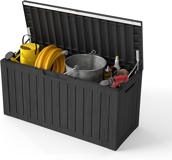 80 Gallon Outdoor Storage Box Waterproof, Resin Deck Boxes with Lockable Lid & UV-Resistant for Patio, Pool, Garden Furniture Cushions & Accessories, Black