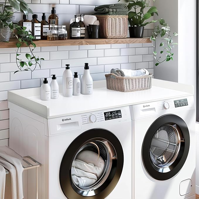 Washer Dryer Countertop, 27.5" x 54" Bamboo Washer and Dryer Countertop for Laundry Room Organization(White)