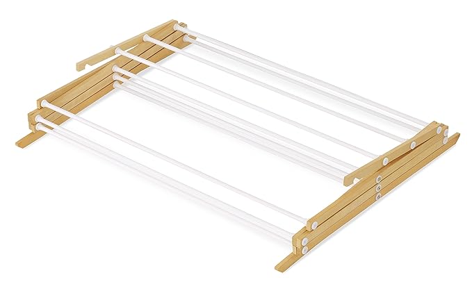 Whitmor Foldable Clothes Drying Rack: 3 Tier Laundry Drying Rack, Collapsible Drying Rack Clothing, Portable Space Saving Clothing Rack for Indoor Outdoor, 17.0“ L x 29.5” W x 43.5“ H, Wood