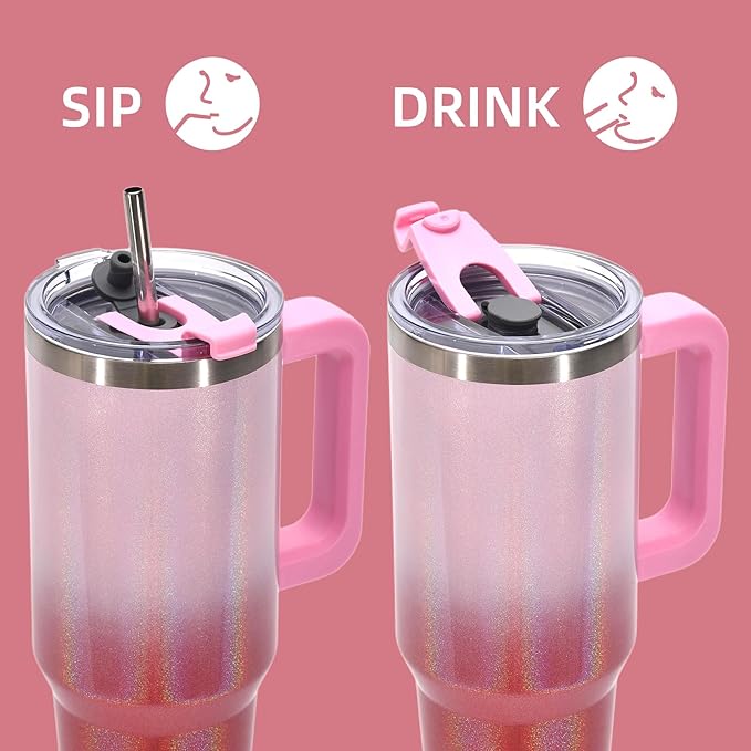 30 oz Shiny Tumbler with Handle and Straw,Stainless Steel Tumbler with Lid and Straw,Insulated Travel Mug(Cold for 34 Hours),Water Bottle for Iced Tea,Coffee (Red)