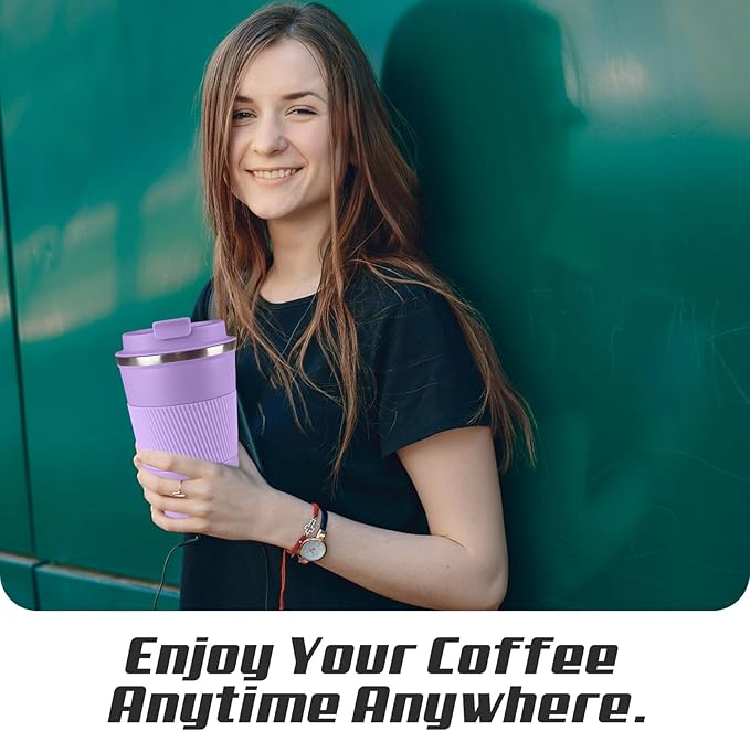 Vacuum-Insulated Stainless Steel Travel Coffee Mug, Leak-Proof Reusable Coffee Cup with Lid - Keep Hot & Cold Drinks for Hours, Durable Insulated Tumbler for Men & Women(3rd-Purple, 17OZ)